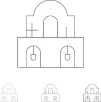 construction de l'église de noël jeu d'icônes de ligne noire audacieuse et mince de pâques vecteur