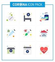 9 pack d'icônes d'épidémie de coronavirus de couleur plate sucer comme risque de quarantaine protection contre les virus de la main coronavirus viral 2019nov éléments de conception de vecteur de maladie