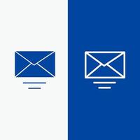 courrier email ligne de texte et glyphe icône solide bannière bleue ligne et glyphe icône solide bannière bleue vecteur