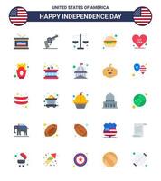 joyeux jour de l'indépendance pack de 25 appartements signes et symboles pour american heart court repas burger modifiable usa day vector design elements