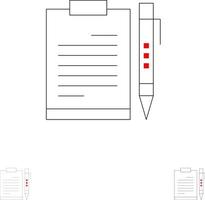 document affaires presse-papiers fichier page planification feuille audacieuse et fine ligne noire jeu d'icônes vecteur