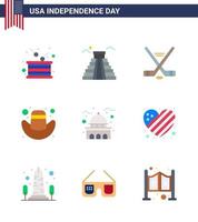 gros pack de 9 usa joyeux jour de l'indépendance usa vecteur appartements et symboles modifiables de maison chapeau usa cap américain modifiable usa jour vecteur éléments de conception