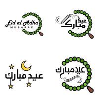 pack de 4 vecteurs de texte de calligraphie arabe avec la lune et les étoiles de l'aïd moubarak pour la célébration du festival de la communauté musulmane vecteur