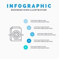 icône de ligne de paramètres d'engrenage de fichier de document avec fond d'infographie de présentation en 5 étapes vecteur