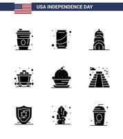 ensemble de 9 icônes de la journée des états-unis symboles américains signes de la fête de l'indépendance pour le dessert sucré chrysler cake mine éléments de conception vectoriels de la journée des états-unis modifiables vecteur