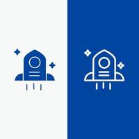 fusée dastronomie ligne spatiale et glyphe icône solide bannière bleue ligne et glyphe icône solide bannière bleue vecteur
