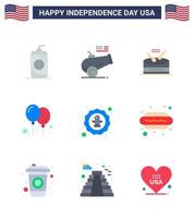 joyeux jour de l'indépendance usa pack de 9 appartements créatifs de fête d'oiseau ballons de jour de tambour modifiables éléments de conception de vecteur de jour des états unis