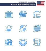 9 usa bleu pack de signes et symboles de la fête de l'indépendance de la fête du football américain doux unis modifiables usa day vector design elements