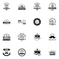 16 ensemble noir de vecteur joyeux fête des pères typographie icônes vintage lettrage pour cartes de voeux bannières conception de t-shirt fête des pères éléments de conception vectoriels modifiables