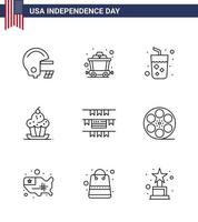 pack de lignes vectorielles modifiables de la journée des états-unis 9 lignes simples de jus de bruants américains muffin de thanksgiving éléments de conception vectoriels modifiables de la journée vecteur