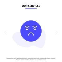 nos services emojis émotion sentiment triste icône de glyphe solide modèle de carte web vecteur