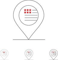 carte de localisation américaine signe jeu d'icônes de ligne noire audacieuse et mince vecteur