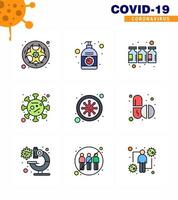 ensemble d'icônes covid19 pour l'infographie 9 pack de couleurs plates à lignes remplies telles que la propagation de l'épidémie main corona médecine coronavirus viral 2019nov éléments de conception de vecteur de maladie