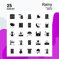 25 jeu d'icônes pluvieuses 100 fichiers eps modifiables 10 idées de concept de logo d'entreprise conception d'icône de glyphe solide vecteur