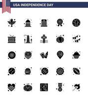 pack de glyphes solides de 25 symboles de la fête de l'indépendance des états-unis de la fête de l'indépendance américaine chapeau de l'indépendance des états-unis éléments de conception vectoriels modifiables de la journée des états-unis vecteur