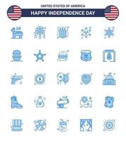 joyeux jour de l'indépendance 25 pack d'icônes blues pour le web et l'impression star men badge star militaire modifiable usa day vector design elements