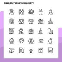 ensemble d'icônes de cyber spot et de ligne de cybersécurité ensemble de 25 icônes vectorielles conception de style minimalisme icônes noires définies pack de pictogrammes linéaires vecteur