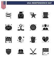 joyeux jour de l'indépendance 16 pack d'icônes de glyphes solides pour le web et l'impression citrouille usa star presidents day modifiable usa day vector design elements