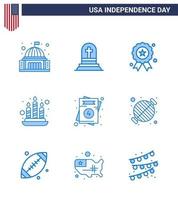 9 icônes créatives des États-Unis signes d'indépendance modernes et symboles du 4 juillet de l'amour lumière déchirure médaille de feu modifiables éléments de conception vectorielle de la journée des États-Unis vecteur
