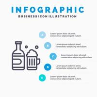 bouteille de bière tasse canada ligne icône avec 5 étapes présentation infographie fond vecteur