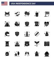 joyeux jour de l'indépendance 25 pack d'icônes de glyphe solide pour le web et l'impression pays guirlande d'été boisson fête modifiable usa day vector design elements