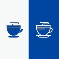thé café tasse ligne de nettoyage et glyphe icône solide bannière bleue ligne et glyphe icône solide bannière bleue vecteur