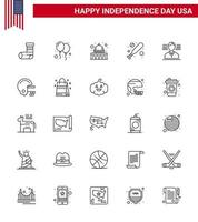 joyeux jour de l'indépendance pack de 25 lignes signes et symboles pour drapeau homme capitol hardball baseball modifiable usa day vector design elements