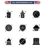 usa joyeux jour de l'indépendancepictogramme ensemble de 9 glyphes solides simples de bouclier aigle football célébration américain modifiable usa jour vecteur éléments de conception