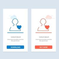 l'utilisateur aime le coeur bleu et rouge télécharger et acheter maintenant le modèle de carte de widget web vecteur