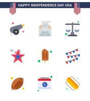 pack d'icônes vectorielles stock de jour américain 9 signes et symboles de ligne pour la crème glacée drapeau mail échelle américaine modifiable éléments de conception de vecteur de jour des états-unis