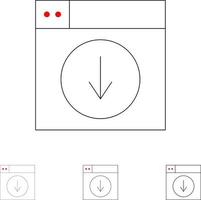 conception web télécharger vers le bas application jeu d'icônes de ligne noire audacieuse et mince vecteur