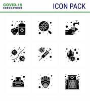prévention des coronavirus ensemble d'icônes 9 icône noire de glyphe solide telle que les virus microbe mains germes bulle coronavirus viral 2019nov éléments de conception de vecteur de maladie