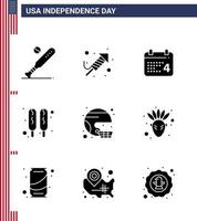 4 juillet usa joyeux jour de l'indépendance icône symboles groupe de 9 glyphes solides modernes de football food day hot dog américain modifiable usa day vector design elements