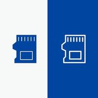 carte sd ligne de données de stockage sd et glyphe icône solide bannière bleue ligne et glyphe icône solide bannière bleue vecteur