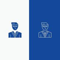 homme utilisateur gestionnaire étudiant ligne et glyphe icône solide bannière bleue ligne et glyphe icône solide bannière bleue vecteur