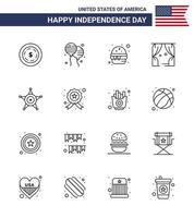 pack de 16 symboles de la fête de l'indépendance des états-unis des hommes étoiles fast usa loisirs modifiables usa day vector design elements