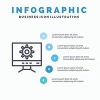 icône de ligne de conception de paramètres informatiques avec fond d'infographie de présentation en 5 étapes vecteur