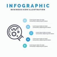 icône de ligne scientifique de loupe de laboratoire de germes avec fond d'infographie de présentation en 5 étapes vecteur