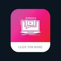 didacticiel vidéo sur l'écran du lecteur d'ordinateur portable bouton d'application mobile version de glyphe android et ios vecteur