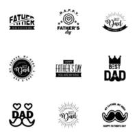 bonne fête des pères voeux main lettrage badges 9 noir faute de frappe isolé sur blanc typographie modèle de conception pour affiche bannière carte cadeau t shirt impression étiquette autocollant rétro vintage style vecteur il