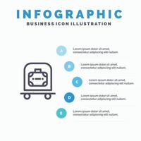 modèle d'infographie bleu de sac de chariot à bagages d'hôtel modèle d'icône de ligne vectorielle en 5 étapes vecteur