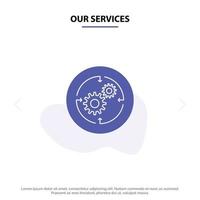 nos services solution entreprise entreprise finance structure solide glyphe icône modèle de carte web vecteur
