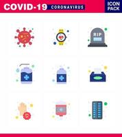 covid19 protection coronavirus pendamic 9 jeu d'icônes de couleur plate comme laver les soins des mains montre intelligente déchirure de la main coronavirus viral 2019nov éléments de conception de vecteur de maladie