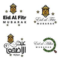 eid vente calligraphie pack de 4 lettres décoratives écrites à la main étoiles lune lampe isolé sur fond blanc vecteur