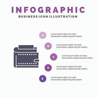 portefeuille en espèces finance argent sac à main personnel solide icône infographie 5 étapes présentation arrière-plan vecteur