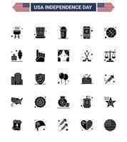 joyeux jour de l'indépendance 4 juillet ensemble de 25 glyphe solide pictogramme américain de téléphone à billes étoile mobile américaine modifiable éléments de conception vectoriels usa day vecteur