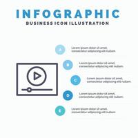 icône de ligne de marketing en ligne de lecture vidéo avec fond d'infographie de présentation en 5 étapes vecteur