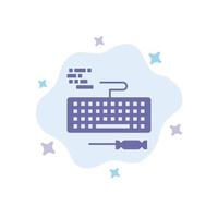 icône bleue de réparation de matériel de clavier clé sur fond de nuage abstrait vecteur