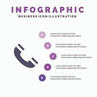 interface d'appel téléphone ui icône solide infographie 5 étapes fond de présentation vecteur