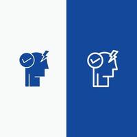 cerveau esprit puissance mode d'alimentation activer la ligne et le glyphe icône solide bannière bleue ligne et glyphe icône solide bannière bleue vecteur